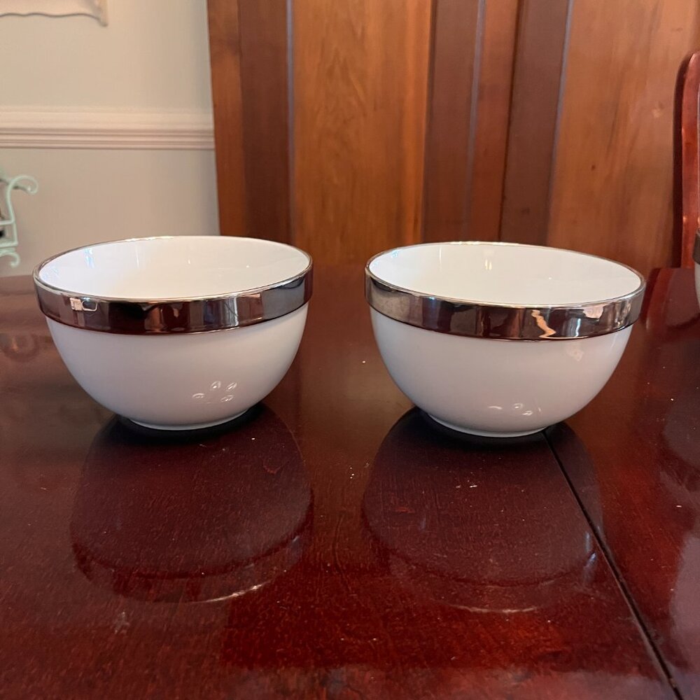 2 Beekman Home white bowls with silver rim